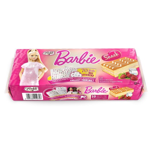 Десерт бисквитный Barbie Snack с начинкой клубника-йогурт Freddi, 10 х 25 г