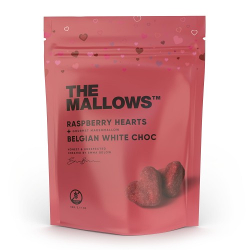 Маршмеллоу-сердечки в бельгийском белом шоколаде в малиновой пудре Mallows, 90 г