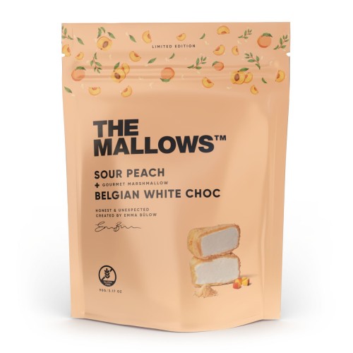 Маршмеллоу в бельгийском белом шоколаде с персиками Mallows, 90 г