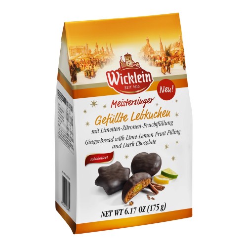 Пряники с начинкой из лайма и лимона, покрытые темным шоколадом, Wicklein, 175 г